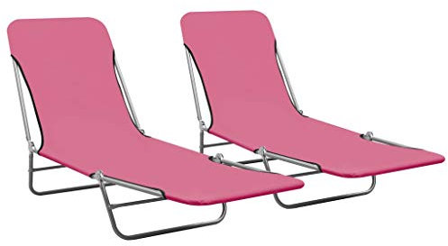 Makastle 2-er Set Stahl Liegestühle Klappbar Sonnenliege Klappliegestuhl Strandstuhl Relax-Schaukelliege für Garten und Balkon, leichte Gartenliege, Klappstuhl, Strandliege, 182 x 56 x 24,5 cm Rosa