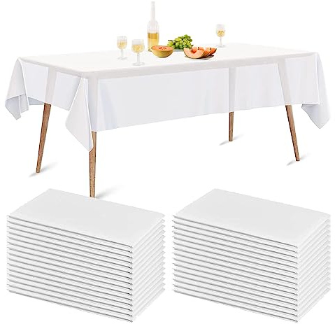 RNGWAPER Tischdecke Einweg 150 x 240cm, 20pcs Wasserdicht Tischabdeckung mit PE-Film Einweg Tischbezug aus Vliesstoffe Weiß Tischtücher für Hochzeit, Party, Geburtstag