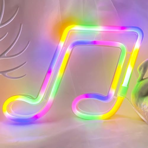 VIFULIN Multi-Colored Music Note Neon Light Wall Decor, USB/Battery Operated Neon LED Sign Decorations for Bedroom, Teen Girls, Women, Boys, Men