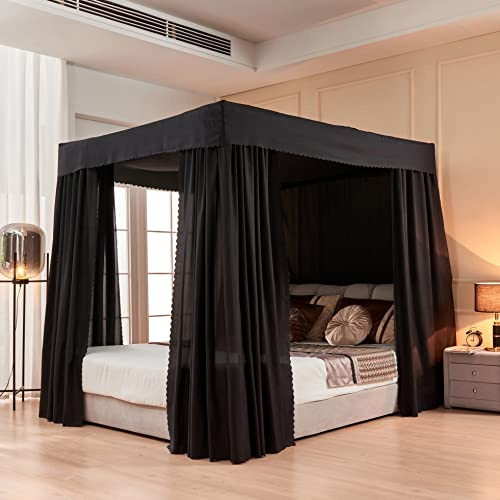 SSYAQRA Queen Canopy Bed Curtains - Black Lightproof Queen Bed Curtains Four Corner Post Bed Canopy Curtains for Adult Boys Girls' Bedroom Decoration (Queens,Black)
