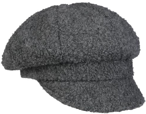 Gebeana Uni Boucle Ballonmütze Schirmmütze Schildmütze Newsboy Cap Damen - Made in Germany mit Schirm, Futter, Futter Winter Herbst-Winter - One Size grau