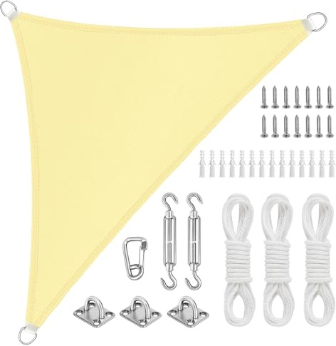 AFXXE Dreieckiges Sonnensegel 3x3x3m - Wasserdicht, UV-Schutz, Segeltuch, Ohne Bohren - Ideal für Balkon/Garten/Terrasse/Camping (Beige)