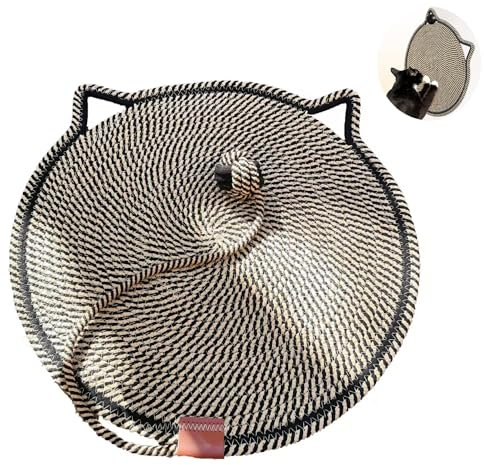Cat Scratcher Mat, Cotton Rope Cat Scratch Pad, Round Horizontal 16.9'' Scratching Pads for Indoor Cats, Furniture Protector for Floor, Wall, Couch, Carpet, Sofa, Black