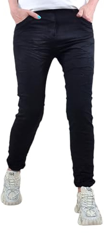 Karostar Damen Stretch Twill Jeans| Slim Boyfriend Style| Zipper und Knopf| 5- Pocket Basic Hose (DE/NL/SE/PL, Alphanumerisch, XXL, Regular, Regular, Schwarz)