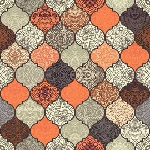 SOEWIOU Papier peint géométrique abstrait gris, orange, marron foncé, à motifs irréguliers, 44,5 x 300 cm, pour chambre à coucher, salon, armoire, salle de bain, papier peint autocollant en vinyle