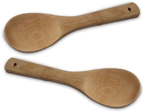 Rice Series ASIATICA | Bambus Reislöffel - Servierlöffel Set 20 cm | Asiatischer Kochlöffel, Holzlöffel für Reis, Wok, Küche, Kochen & Reiskocher | Nachhaltig, langlebig & pfannenschonend (2er Set)