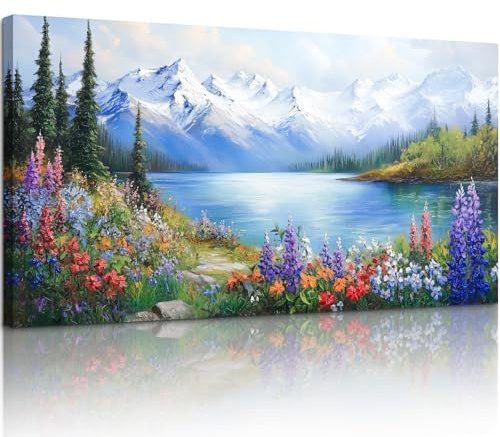 MHARTK66 Tableau Decoration Murale Salon Moderne, 50x100 cm Grand Impression sur Toile, Cadre Decoration Murale Paysage de Montagnes Enneigées, Décoration de Salle à Manger Chambre Maison Décorations
