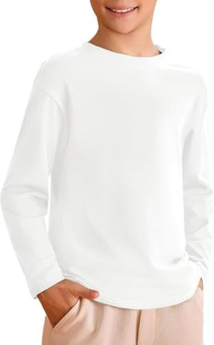 Haloumoning T-shirt à manches longues pour garçon - Col rond - Couleur unie - Basique - Pour les loisirs et le sport