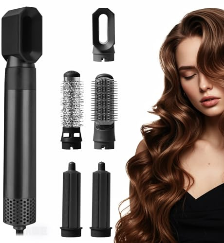 Anluomania Set di spazzole per asciugacapelli, set di spazzole professionali ad aria calda, 1200 W, multifunzione con ferro arricciacapelli automatico, 3 velocità del vento