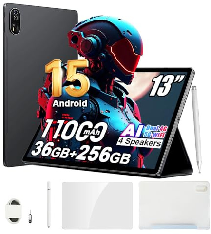 Blackview Mega 8 13 Zoll Tablet Android 16, 36GB+256GB+2TB Erweiterung, Quad-box Speakers, 2K FHD+ Gaming Tablet 4G LTE 5G WiFi, 50MP AI Camera,11000mAh,PC Mode, Hall,Hülle+Intelligenter Stift,Schwarz