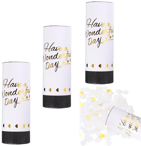 3Pcs Biodegradable Confetti Cannons, White Confetti Cannon, Wedding Party Cheer Confetti Columniform Cannons for Graduation Bridal Anniversary New Year Celebration Supplies