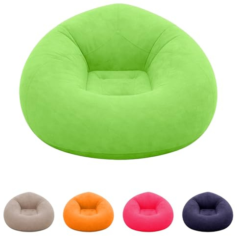 Chingcoo Aufblasbarer Sessel,Lazy Air Sofa mit Flockoberfläche, Bean Bag, Rundes Luftsofa inkl. Fußpumpe, Superweich & Waschbar, Einzelsessel für Wohnzimmer, Schlafzimmer & Camping (Grün)