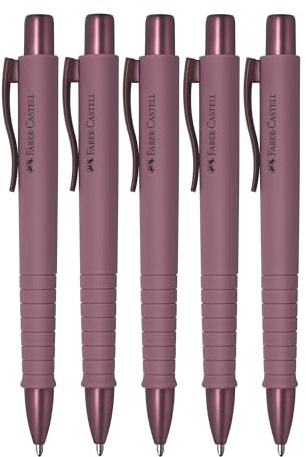 Faber-Castell - Kugelschreiber Poly Ball Urban Bordeaux, 5 Stück | Auswechselbare XB Mine, dokumentenecht, ergonomische Dreikantform für komfortables Schreiben