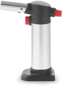 HENDI Antorcha de cocina, soplete de cocina, soplete flambeador, mechero del Chef, de gas butano, recargable (se suministra vacío), con encendido automático, con base, 115x(H)155mm, negro y plateado