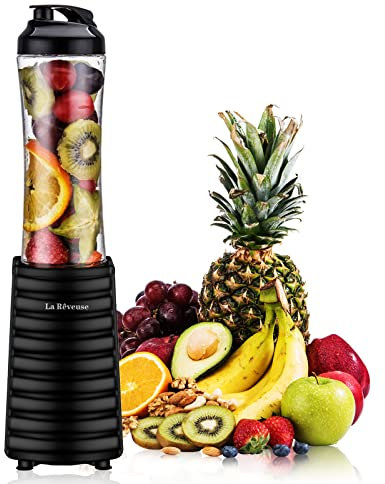 La Reveuse Smoothies Blender - Licuadora de 300 W con botella deportiva portátil de viaje de 18 onzas sin BPA (negro)