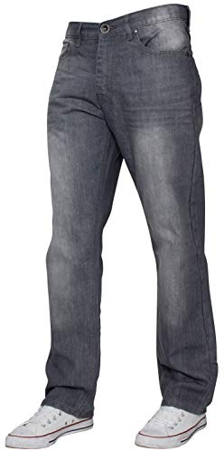 ENZO Herr normal passform rak passform denim blå jeansbyxor alla midja ben storlekar, Grå, 38W x 30L