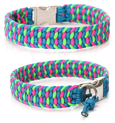 Paracord Halsband, Art: Farbrausch, wahlweise mit Gravur und weiteren Extras