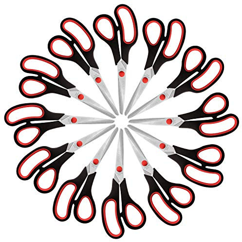 Belle Vous Sharp Craft Scissors for Adults (12 Pack) - Heavy-Duty Sharp Scissors for Crafting - Office Scissor Set for Wrapping Paper and Stationery