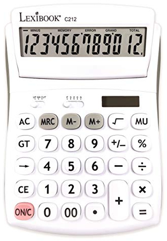 Lexibook, 12-stelliger klappbarer Tischrechner, C212 | Große Tasten und großes Display, Solar- und Batteriebetrieb