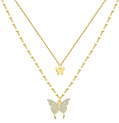 Sterling Silber Halskette Glänzende Schmetterling Quaste Halskette Weibliche Doppelschicht Anhänger Schlüsselbein Kette Hochzeit Party Schmuck