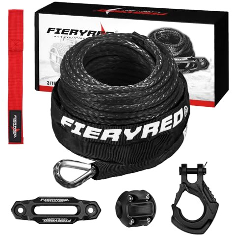 FIERYRED 3/16inch 50FT 8500LBS Synthetic Winch Rope Cable Kit with Forged Hook Rubber Stopper and Fairlead,Winch Line Replacement for 2000-3500LBS Winch, ATV, UTV, Offroad
