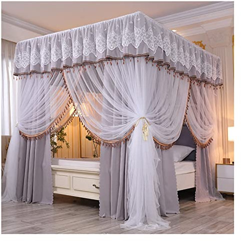 Betthimmel Four Seasons Bett Baldachin, Mädchen Prinzessinzimmer Luxus-Bettvorhang Mit Montagehalterung, Doppelbett-Kanopies Werden for 1,5 M / 1,8m / 2m Betten, Grau Und Rosa Verwendet