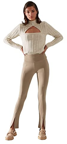 Trendyol Kvinnors disciptal detaljerade stickade stötar leggings, mink, stor