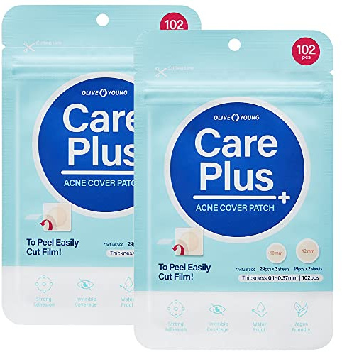 OLIVE YOUNG Care Plus Spot Patch 2 Pack | Hydrokolloid Akne Korean Spot Patch zur Abdeckung von Zits, Pickeln und Hautunreinheiten, für gestörte Haut und Gesicht (204 Stück – 10 mm x 144ea + 12 mm x