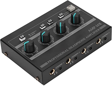 Hoopoocolor Amplificateur de Casque 4 Canaux, Amplificateur de Casque Compact en Métal Haute Puissance Stéréo 4 Voies avec Adaptateur 12 V 1,5 a pour Scène de Studio(UE)