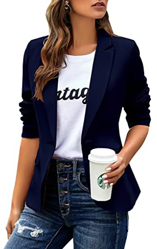 huatandis Women's Business Casual Blazer Notched Lapel Work Suit Jacket