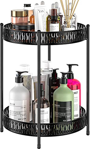 EKNITEY Bathroom Vanity Tray Organiser - 26L x 26W x 32H CM 2 Tier Makeup Counter Organizer Small Tiered Trays Countertop