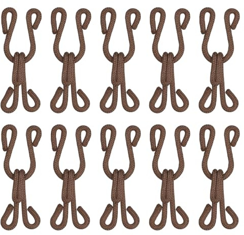 sourcing map 12 Stück BH Haken BH Verlängerung 2 Haken Hosenverschluss, 37mm Nähzubehör Ösen zum Annähen Polyester Abgedeckt Closure für Clothing Bra Trousers Skirt DIY Craft, Braun