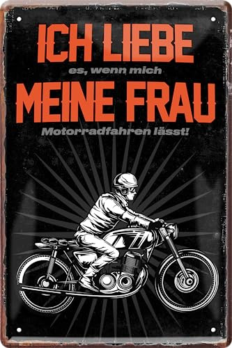 schilderkreis24 Blechschilder Kollektion 20x30cm – Lustige & kraftvolle Motorradsprüche: Deko für Biker und Geschenkideen für Motorradfans (wenn mich meine Frau Motorrad fahren lässt!)