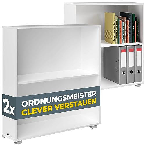 Casaria® Bücherregal 77x60x28cm 2X Weiß Holz 2 Fächer Boden Höhenverstellbar Kippschutz Bücher Büro Wohnzimmer Standregal Regal