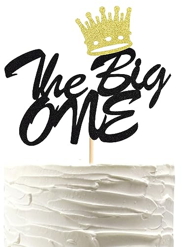 Arthsdite The Big One Cake Topper The Notorious One Cake Pick Crown Hip Hop 1st Birthday Cake Decorations for Baby Shower Kids First Birthday Party Supplies - Black Glitter