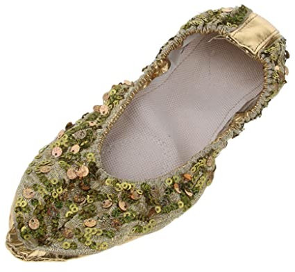 Frauen Mädchen Bauchtanz Schuhe rutschfeste weiche Sohlen Performance Schuhe S Silber, 3 set gold xl, X-Large