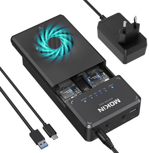NVMe M.2 Duplikator Dual Bay Offline Klon Ohne Werkzeug, 10 Gbit/s NVMe Dockingstation mit Lüfter, NVMe M.2 SSD Gehäuse für NVMe PCIe Größe 2230/2242/2260/2280 (bis zu 8 TB)