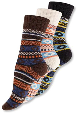 3‑pack Nordiska Ullstrumpor – Värmande och Mjuka Termostrumpor för Dam & Herr – Perfekta för Vinter & Julklapp - 43/46, Mix-3 | Wonky Line