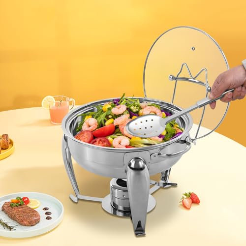 KEESUNG 4 litri in acciaio inox Chafing Dish, contenitore caldo Buffet Chafing Dish, scaldavivande rotondo con coperchio per buffet, feste di famiglia, banchetti, matrimoni e feste, ecc