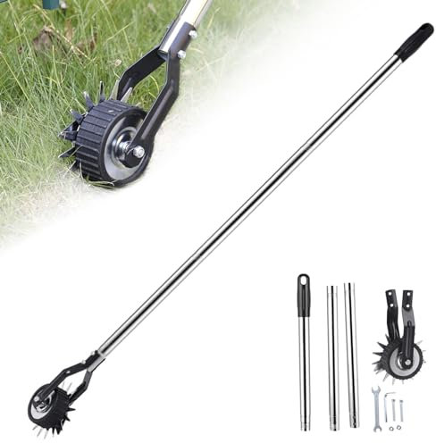 XJKLBYQ Edger Lawn Tool, 53.2 inch Manual Lawn Edger with 3 Sections Stainless Steel Handle, Rotary Grass Edger Tool with Wheel, Garden Edger for Landscaping Sidewalk Yard, Lawn Edger Tool