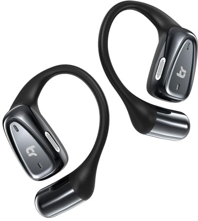 BlitzRock Ecouteurs Bluetooth 5.4 sans Fil, Ultra-léger et Confortable, 0,7mm Crochet d'oreille Ultra-Fin, Appels Clairs, IPX7, 28H d'autonomie, Casque sans Fil pour Sport, Courir, Noir