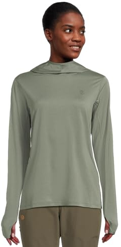 Fjällräven Abisko Sun Hoodie Women's Dress - Sun Protection, Lightweight, Stretch Fabric- Hiking, Travel, Patina Green, X-Large