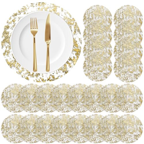 Maglia Sottile Tovagliette Rotonde Oro, 24 Pezzi 13-Pollici Set Tovaglietta Griglia in Lamina D'oro Grazia Sottopiatti Rotondi per Ristorante Occidentale, Feste di Matrimonio, Cene di Famiglia (A)
