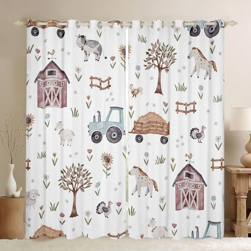 Vorhang Blickdicht Tiere und Pflanzen Vorhänge Bauernhof Gardinen Wohnzimmer Schlafzimmer Verdunklungsvorhänge Thermovorhang 3D Druck Schallschutz Vorhang mit Ösen 2er set B 100 x H 160 cm a5034