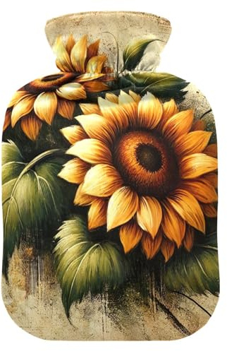 Vintage Sonnenblumen-Wärmflaschen mit weichem Bezug, Bett, Hand- und Fußwärmer, Wintergeschenk, Wärmbeutel für heiße und kalte Kompresse, 2 Liter