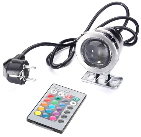 IGTOPS Teichbeleuchtung Unterwasser, 10W 12V RGB LED Licht IP67 Wasserdicht Gartenteich Lampe Fisch Teichlampe mit Fernbedienung (silber, mit Stecker)