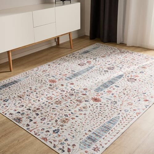 benuta Basic Waschbarer Teppich George - Multicolor 120x170 cm - Kunstfaser - Rechteckig & im Style: Vintage, Elegant, Retro - Pflegeleicht für Wohnzimmer Schlafzimmer