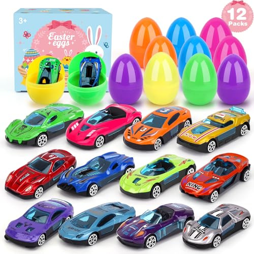 Uiseba 12 Piezas Huevos De Pascua Sorpresa con Carreras de Aleación Huevos de Pascua con Juguete Huevos Pascua Niños Huevos de Pascua Plastico para Regalo Pascua Bebe Decoración Pascua