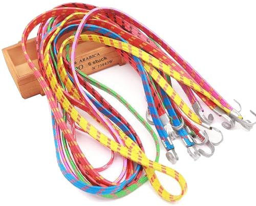 6 STK Gepäckspanner, Spanngummi Verstellbar mit Haken,12mm x 1m Gummi Expander Spanngurte mit Haken, Hochbelastbare Mehrfarbige Gepäckspanner,Gummispanner für Camping Motorrad Fahrrad