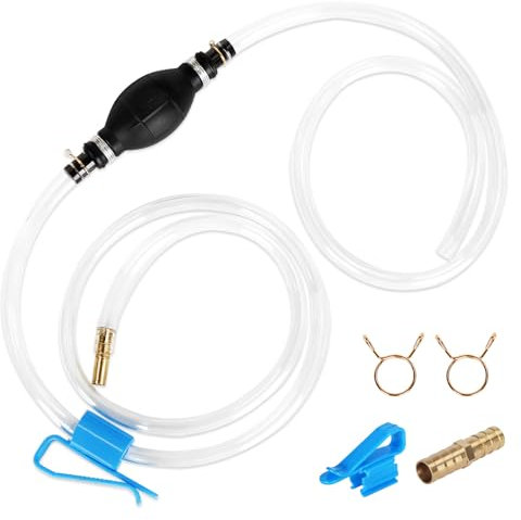 USHOP Pompa Acqua Manuale,Pompa Travaso Gasolio,1.2m+0.8m diametro 10 mm pompa manuale,Utilizzato per benzina,carburante,diesel e altri liquidi,Con 2 clip metalliche,1 clip per tubi,1 Tubo metallico